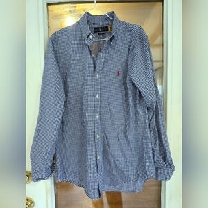 Ralph Lauren Men's Blue Checkered Plaid Gingham Button Down Shirt Medium